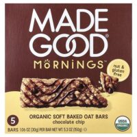 Mornings™, органические запеченные овсяные батончики, с шоколадной крошкой, 5 батончиков по 30 г (1,06 унции) — MadeGood