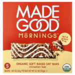 Mornings™, органические запеченные овсяные батончики, булочка с корицей, 5 батончиков по 30 г (1,06 унции) — MadeGood