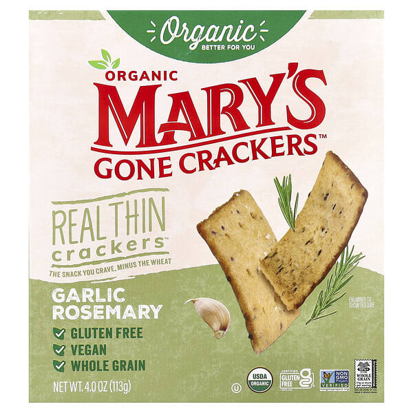mgc47616_v_16.jpg Organic Real Thin Crackers™, чеснок и розмарин, 113 г (4 унции) — Mary's Gone Crackers