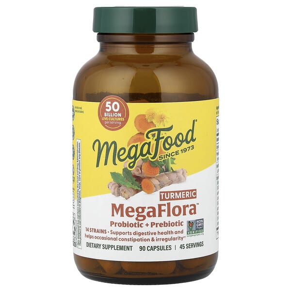 mgf10025_v_11.jpg MegaFlora™, пробиотик и пребиотик с куркумой, 90 капсул — MegaFood