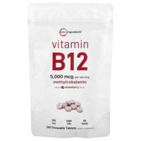 витамин B12, клубника, 240 жевательных таблеток (2500 мкг в 1 таблетке) — Micro Ingredients