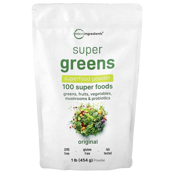 mii02330_v_2.jpg Super Greens, суперфуды в порошке, оригинальный вкус, 454 г (1 фунт) — Micro Ingredients