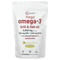 Mega Omega-3, криль и рыбий жир с фосфолипидами и астаксантином, лимон, 240 капсул — Micro Ingredients