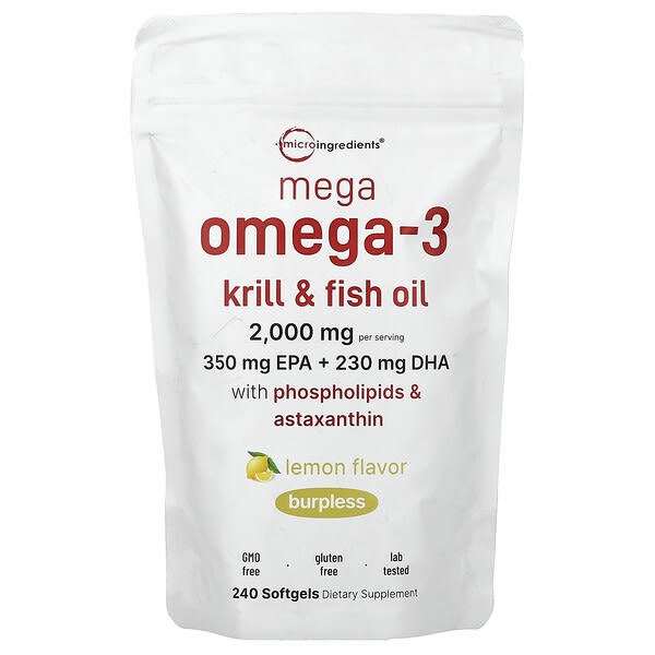 mii43819_v_2.jpg Mega Omega-3, криль и рыбий жир с фосфолипидами и астаксантином, лимон, 240 капсул — Micro Ingredients