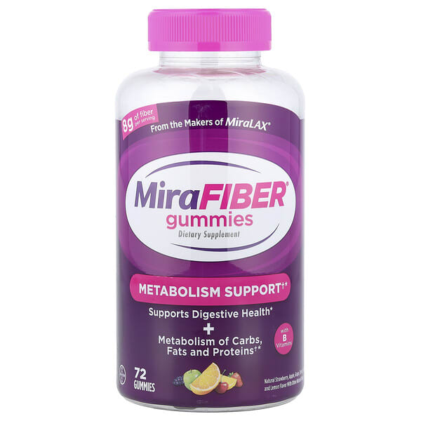 mir60010_v_32.jpg MiraLAX, MiraFiber, жевательные таблетки, со вкусом клубники, яблока, винограда, вишни, апельсина и лимона, 72 жевательных таблетки