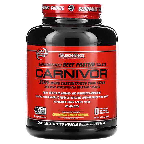 mme00624_v_8.jpg Carnivor, изолят говяжьего белка, созданный путем биоинженерии, со вкусом хлопьев для тостов с корицей, 1680 г (3,7 фунта) — MuscleMeds