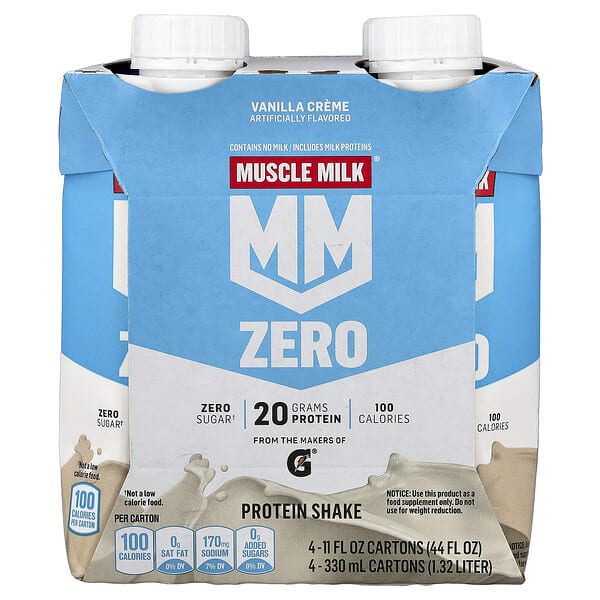 mmk00578_v_20.jpg Zero, Protein Shake, Vanilla Crème, 4 Cartons, 11 fl oz (330 ml) Each — Muscle Milk