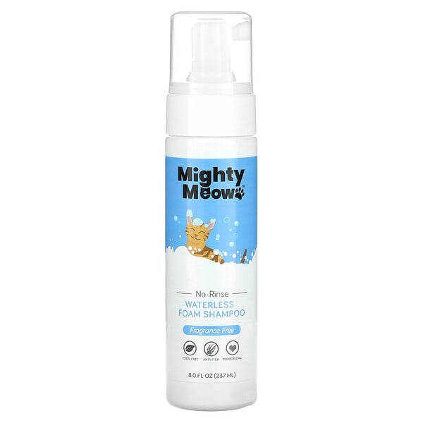 mmt00745_v_8.jpg Mighty Meow, несмываемый шампунь-пенка, для кошек, без отдушки, 237 мл (8 жидк. унций) — Mighty Mutt