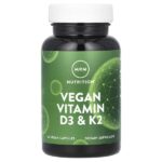 веганские витамины D3 и K2, 62,5 мкг (2500 МЕ), 60 веганских капсул — MRM Nutrition