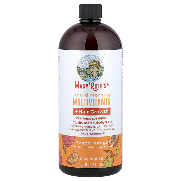mro62237_v_40.jpg Liquid Morning Multivitamin, средство для роста волос, персик и манго, 887 мл (30 жидк. унций) — MaryRuth's