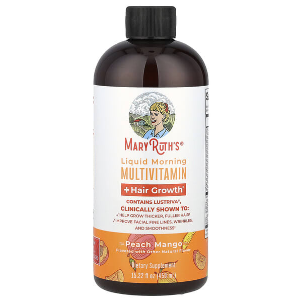 mro62285_v_24.jpg Liquid Morning Multivitamin + Hair Growth, персик и манго, 450 мл (15,22 жидк. унц.) — MaryRuth's