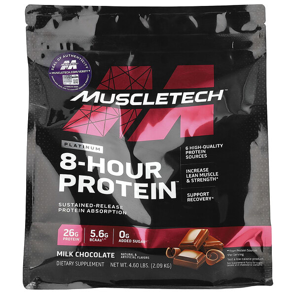 msc70352_v_65.jpg Platinum 8-Hour Protein, смесь для приготовления протеинового коктейля, молочный шоколад, 2,09 кг (4,6 фунта) — MuscleTech