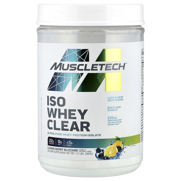 msc71482_v_48.jpg ISO Whey Clear, сверхчистый изолят сывороточного протеина, лимонно-ягодная вьюга, 503 г (1,11 фунта) — MuscleTech