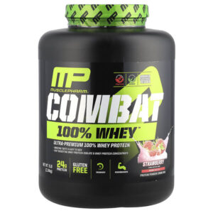 Combat® 100% сывороточный протеин в порошке, со вкусом клубники, 2,24 кг (5 фунтов) — MusclePharm