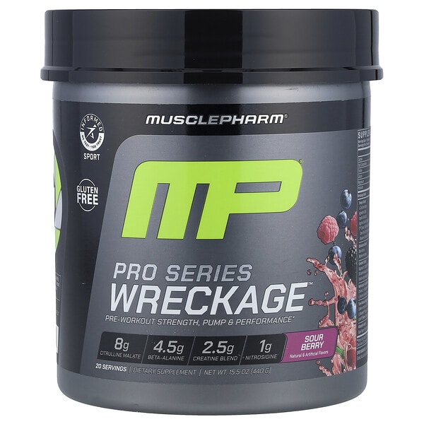 msf50288_v_8.jpg Pro Series Wreckage™, предтренировочный комплекс, со вкусом кислых ягод, 440 г (15,5 унции) — MusclePharm