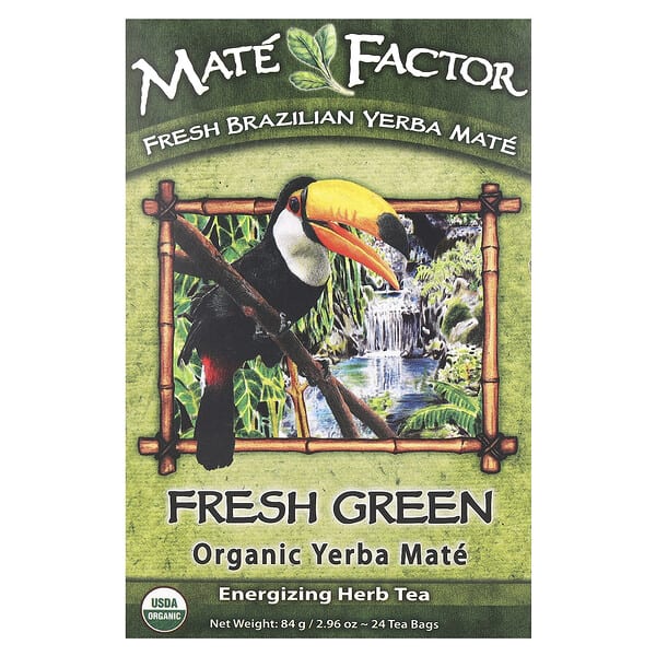 mtf00010_v_18.jpg Mate Factor, органический йерба мате, свежий зеленый, 24 чайных пакетика, 84 г (2,96 унции)