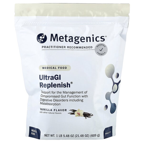mtg94724_v_6.jpg UltraGI Replenish®, лечебная пищевая добавка, со вкусом ванили, 609 г (21,48 унции) — Metagenics