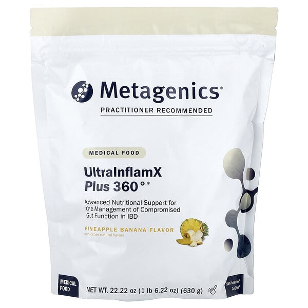 mtg94740_v_10.jpg UltraInflamX Plus 360°, лечебное питание, ананас и банан, 630 г (22,22 унции) — Metagenics