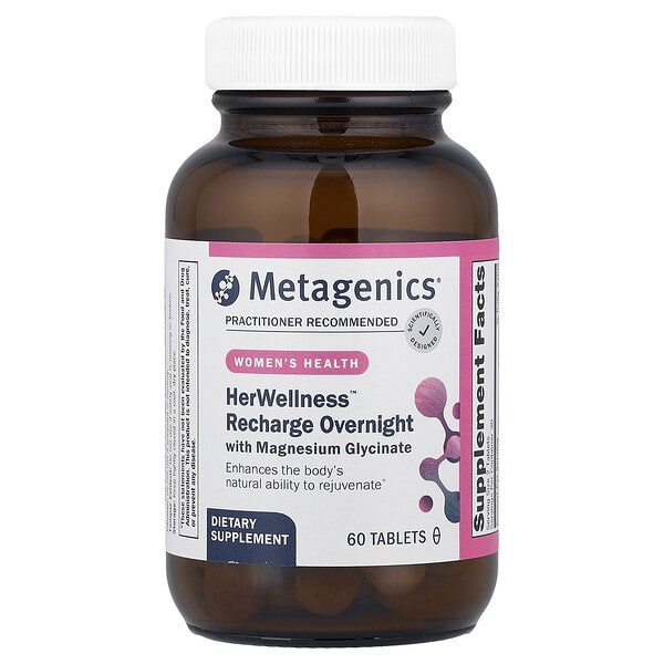 mtg96161_v_8.jpg Women's Health, HerWellness™, восстанавливающий в течение ночи, с глицинатом магния, 60 таблеток — Metagenics