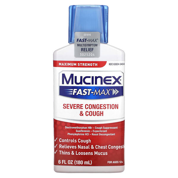 muc01465_v_12.jpg Fast-Max, сильное заложенность носа и кашель, максимальная сила действия, для детей от 12 лет, 180 мл (6 жидк. унций) — Mucinex