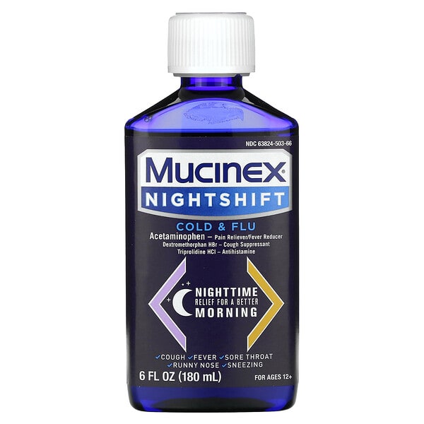 muc01470_v_17.jpg Nightshift, средство от простуды и гриппа, для детей от 12 лет, 180 мл (6 жидк. унций) — Mucinex