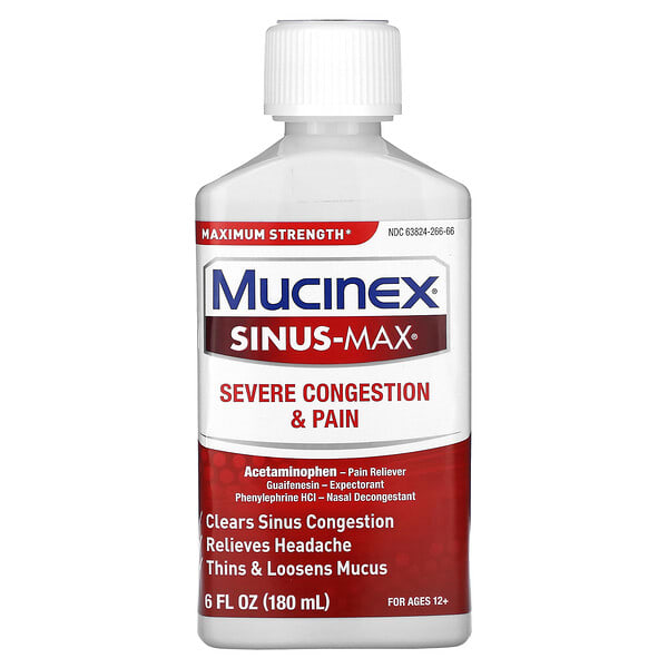 muc26166_v_17.jpg Sinus-Max, сильная заложенность носа и боль, для детей от 12 лет, 180 мл (6 жидк. унций) — Mucinex