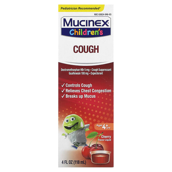 muc27464_v_24.jpg Children's, средство от кашля, от 4 лет, вишня, 118 мл (4 жидк. унции) — Mucinex