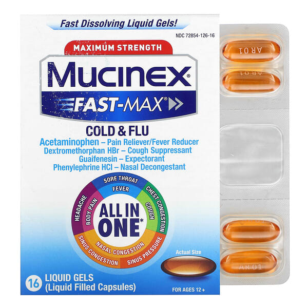 muc59516_v_9.jpg Fast-Max, простуда и грипп, максимальная сила действия, для детей от 12 лет, 16 жидких капсул — Mucinex