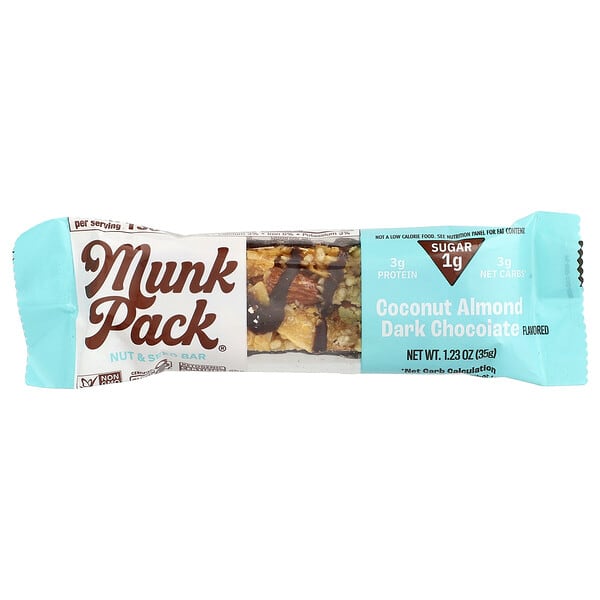 mup59012_v_4.jpg Munk Pack, Nut & Seed Bar, батончик с орехами и семенами, кокос и миндаль, темный шоколад, 35 г (1,23 унции)