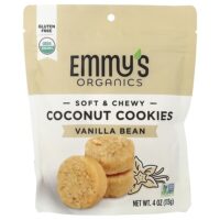 мягкое жевательное печенье с кокосом, ваниль, 113 г (4 унции) — Emmy's Organic Cookies