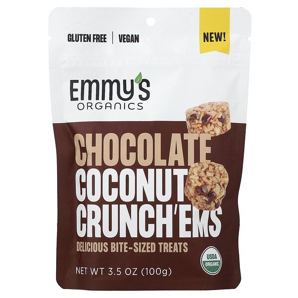 mys00669_v_2.jpg Chocolate Coconut Crunch'ems, шоколадные батончики, 100 г (3,5 унции) — Emmy's Organic Cookies