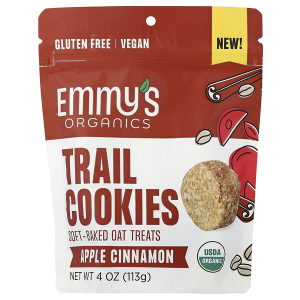 mys00682_v_2.jpg Trail Cookies, запеченные овсяные лакомства, яблоко и корица, 113 г (4 унции) — Emmy's Organic Cookies