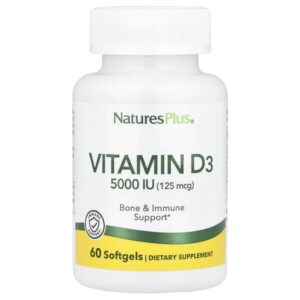 витамин D3, 125 мкг (5000 МЕ), 60 мягких таблеток — NaturesPlus