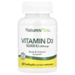 Витамин D3, 250 мкг (10 000 МЕ), 60 мягких таблеток — NaturesPlus