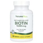 биотин длительного высвобождения, 10 000 мкг, 90 таблеток — NaturesPlus