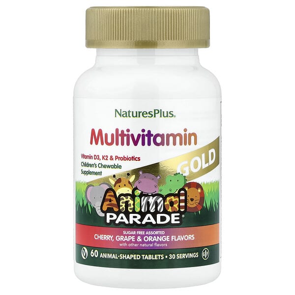 nap29927_v_44.jpg Animal Parade® Gold, жевательные мультивитамины для детей, со вкусом вишни, винограда и апельсина, 60 таблеток в форме животных — NaturesPlus
