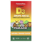 Animal Parade®, витамин D3 в каплях, с натуральным апельсиновым вкусом, 10 мкг (400 МЕ), 10 мл (0,34 жидк. унции) — NaturesPlus