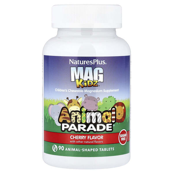nap29942_v_56.jpg MagKidz®, Animal Parade®, жевательный магний для детей, вишня, 90 таблеток в форме животных (50 мг в 1 таблетке) — NaturesPlus