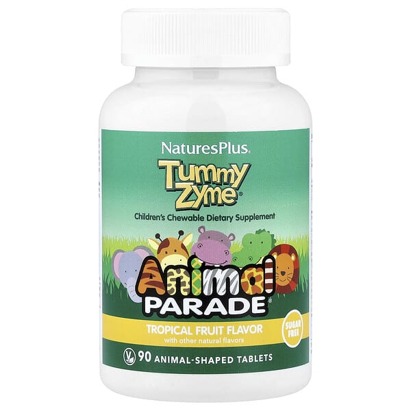 nap29947_v_51.jpg Animal Parade®, Tummy Zyme®, добавка для поддержки пищеварения, тропические фрукты, 90 таблеток в форме животных — NaturesPlus