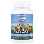 Animal Parade®, Tooth Fairy®, детская жевательная добавка для поддержки здоровья зубов, со вкусом ванили, 90 таблеток в форме животных — NaturesPlus