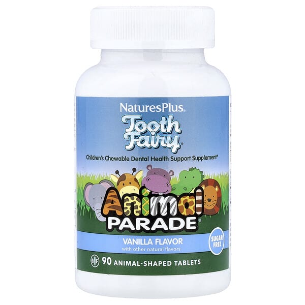 nap29948_v_53.jpg Animal Parade®, Tooth Fairy®, детская жевательная добавка для поддержки здоровья зубов, со вкусом ванили, 90 таблеток в форме животных — NaturesPlus