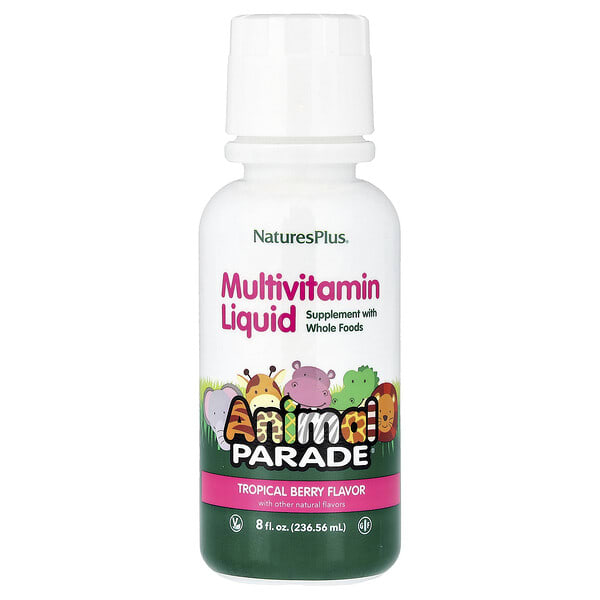 nap29954_v_72.jpg Animal Parade®, жидкий мультивитаминный комплекс, со вкусом тропических ягод, 236,56 мл (8 жидк. унций) — NaturesPlus