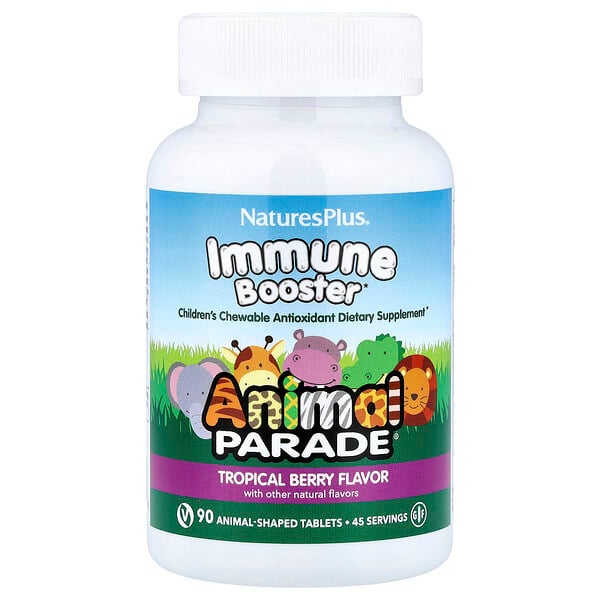 nap29978_v_60.jpg Animal Parade®, добавка для поддержки иммунитета, со вкусом тропических ягод, 90 таблеток в форме животных — NaturesPlus