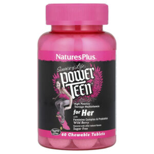 NaturesPlus, Source of Life®️, Power Teen®️, добавка для девочек-подростков, без сахара, со вкусом лесных ягод, 60 жевательных таблеток — NaturesPlus