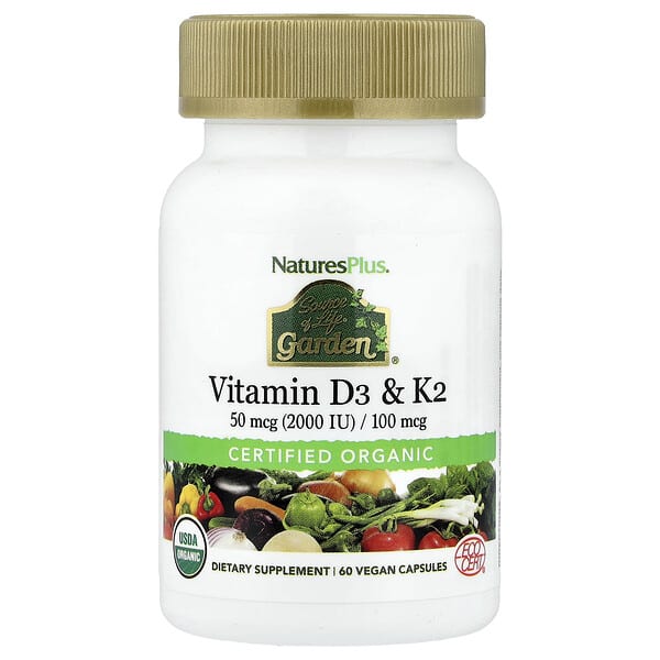 nap30740_v_25.jpg Source of Life Garden®, витамины D3 и K2, 60 веганских капсул — NaturesPlus