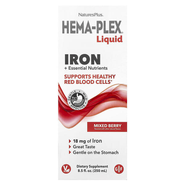nap37687_v_58.jpg Hema-Plex®, жидкое железо и необходимые питательные вещества, ягодный вкус, 250 мл (8,5 жидк. унции) — NaturesPlus