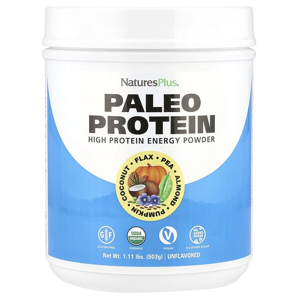 nap45957_v_37.jpg Paleo Protein Powder, палеопротеиновый порошок, без ароматизаторов и подсластителей, 503 г (1,11 фунта) — NaturesPlus