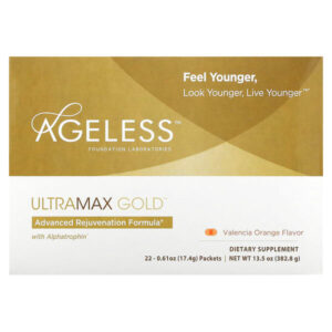 UltraMax Gold, улучшенная формула омоложения с альфатрофином, со вкусом валенсийского апельсина, 22 пакетика по 17,4 г каждый — Ageless Foundation Laboratories