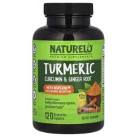 Куркумин, куркумин и корень имбиря с Bioperine®, 120 вегетарианских капсул — NATURELO