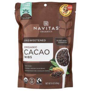 органические ядра какао-боба, без подсластителей, 454 г (16 унций) — Navitas Organics